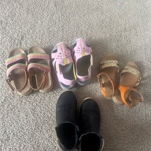 Pink Kids water shoes black cheetah boots two pairs of sandals all sold together